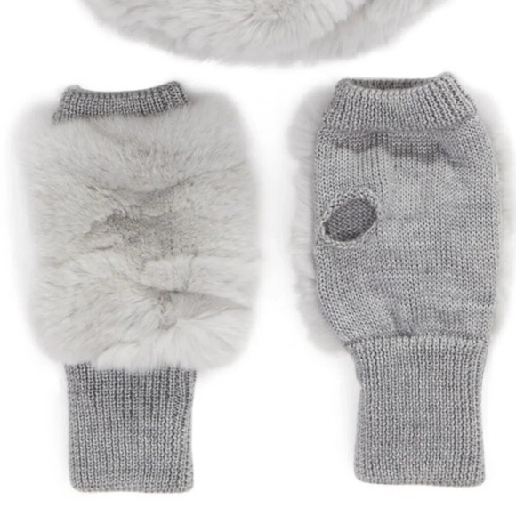 Jocelyn Grey  Faux Fur Fingerless Gloves - Picture 2 of 8